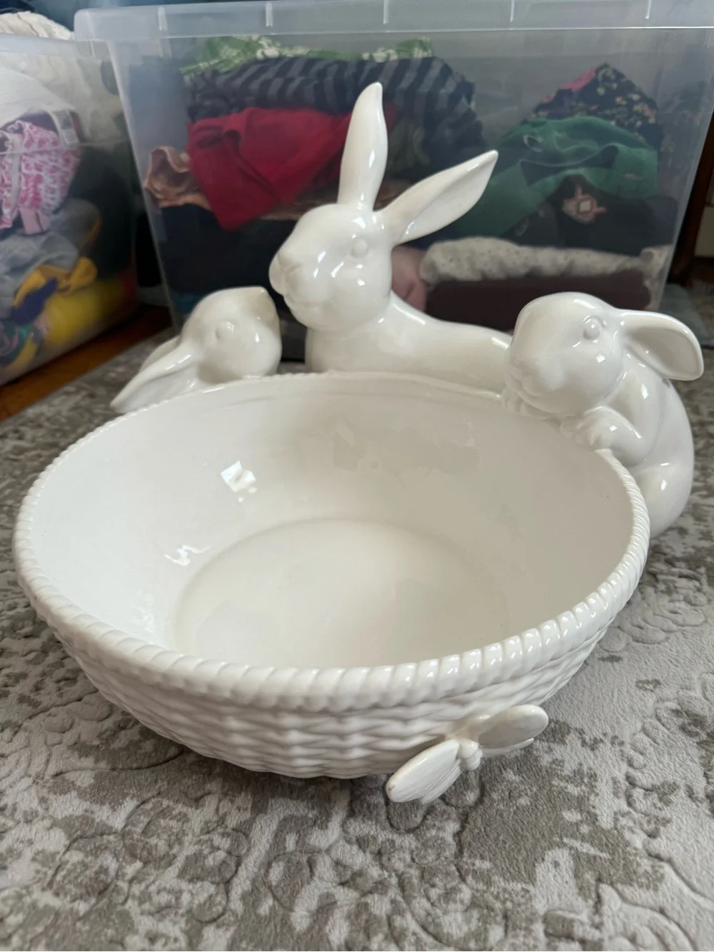 Williams Sonoma Easter White Ceramic Bunny Bowl Trio